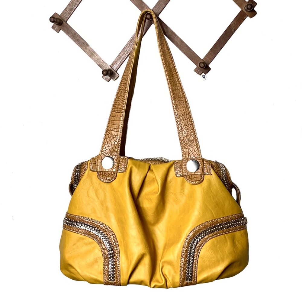 Mustard Gold Large Hobo Bag Vegan Faux Leather Boho Shoulder Bag Handbag Purse